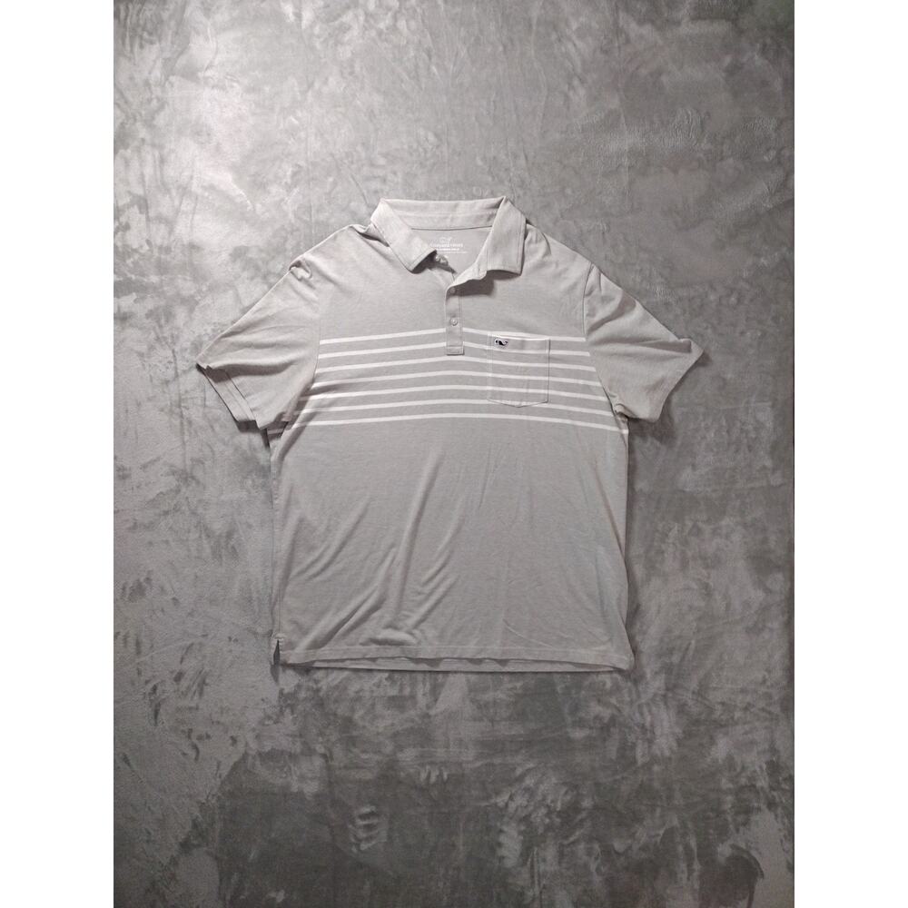 Vineyard Vines Edgartown Polo Mens XL Gray White Stripe Golf Tennis Pickleball